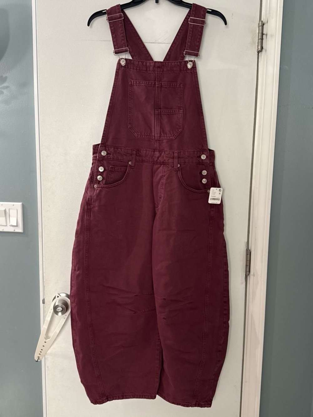 Free People Burgundy Cotton Overalls Jumpsuit